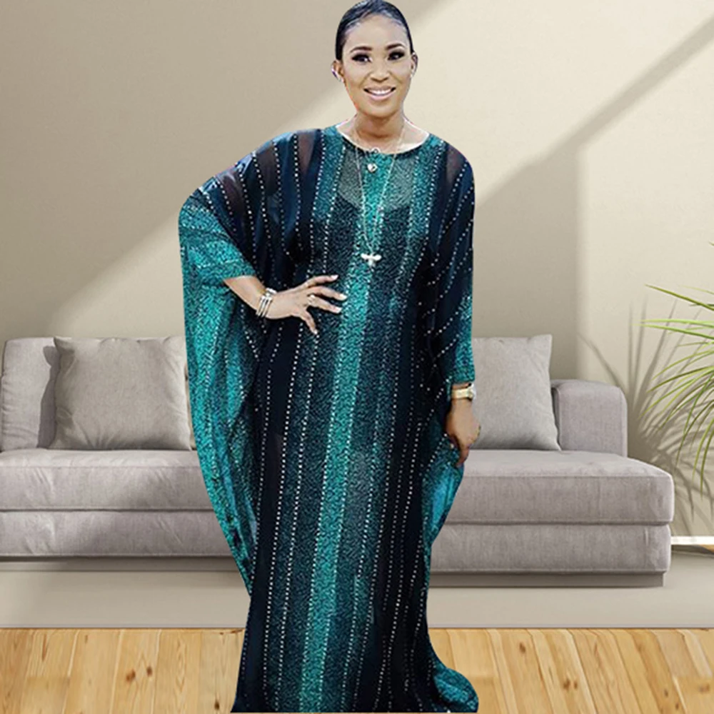 

Платье женское вечернее с круглым вырезом, длинным рукавом летучая мышь и принтом в полоску