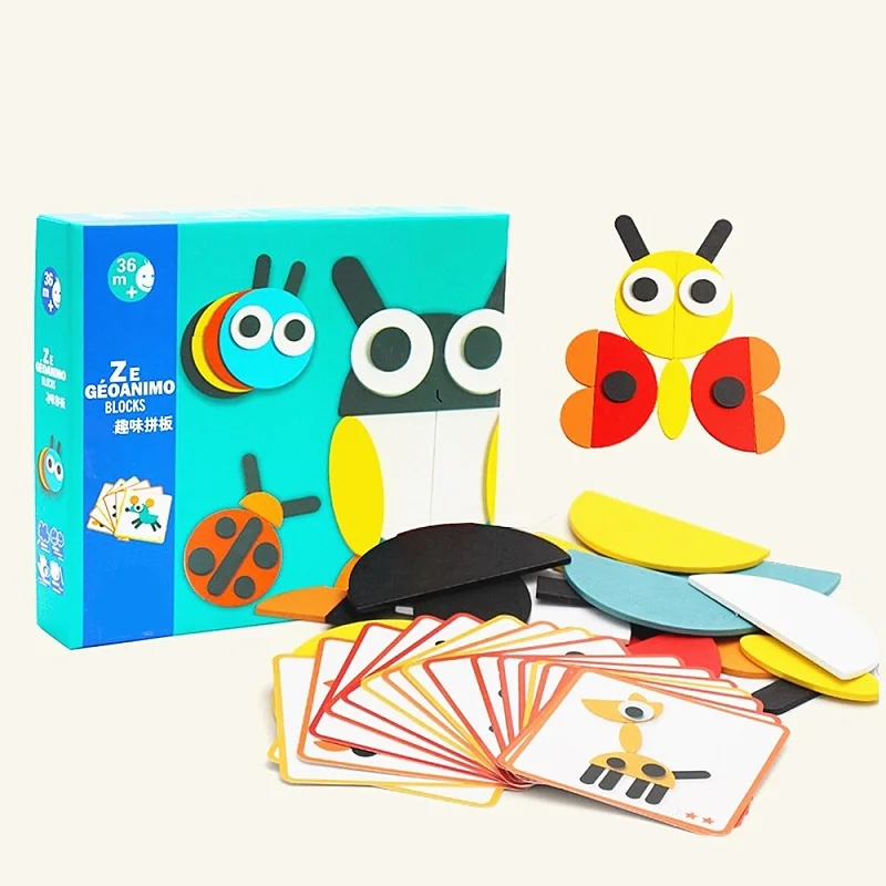 

Children Wooden Creative Fun Geometric Animal Puzzle Montessori Early Education Tangram Intelligence Development Puzzle