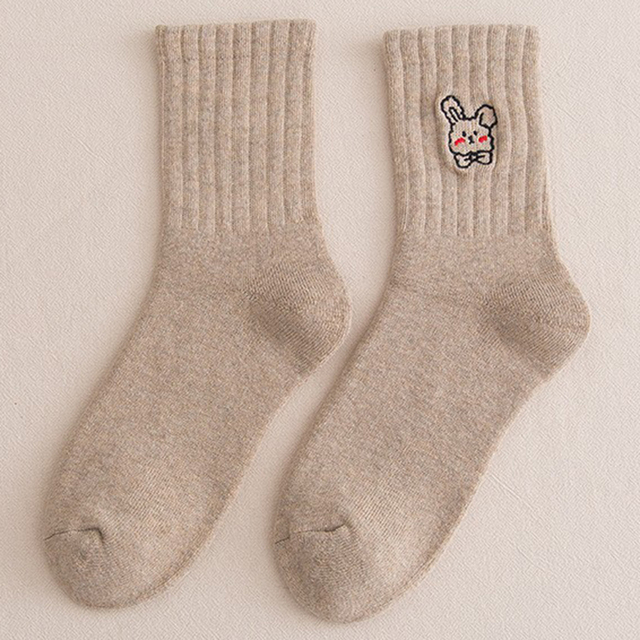 Rabbit Printed Crew Socks Women Lolita Harajuku Thick Winter Warm Floor Plush Socks Japanese Fashion Cartoon Funny Sock