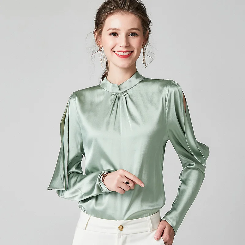 Licht Groene Zijde Blouse Voor Vrouwen Hoge Kwaliteit Lange Mouw 4XL Plus Size Casual Sexy Office Dress Shirts Elegant Dropshipping Licht Groene Zijde Blouse Voor Vrouwen Hoge Kwaliteit Lange Mouw 4XL Plus Size Casual Sexy Office Dress Shirts Elegant Dropshipping