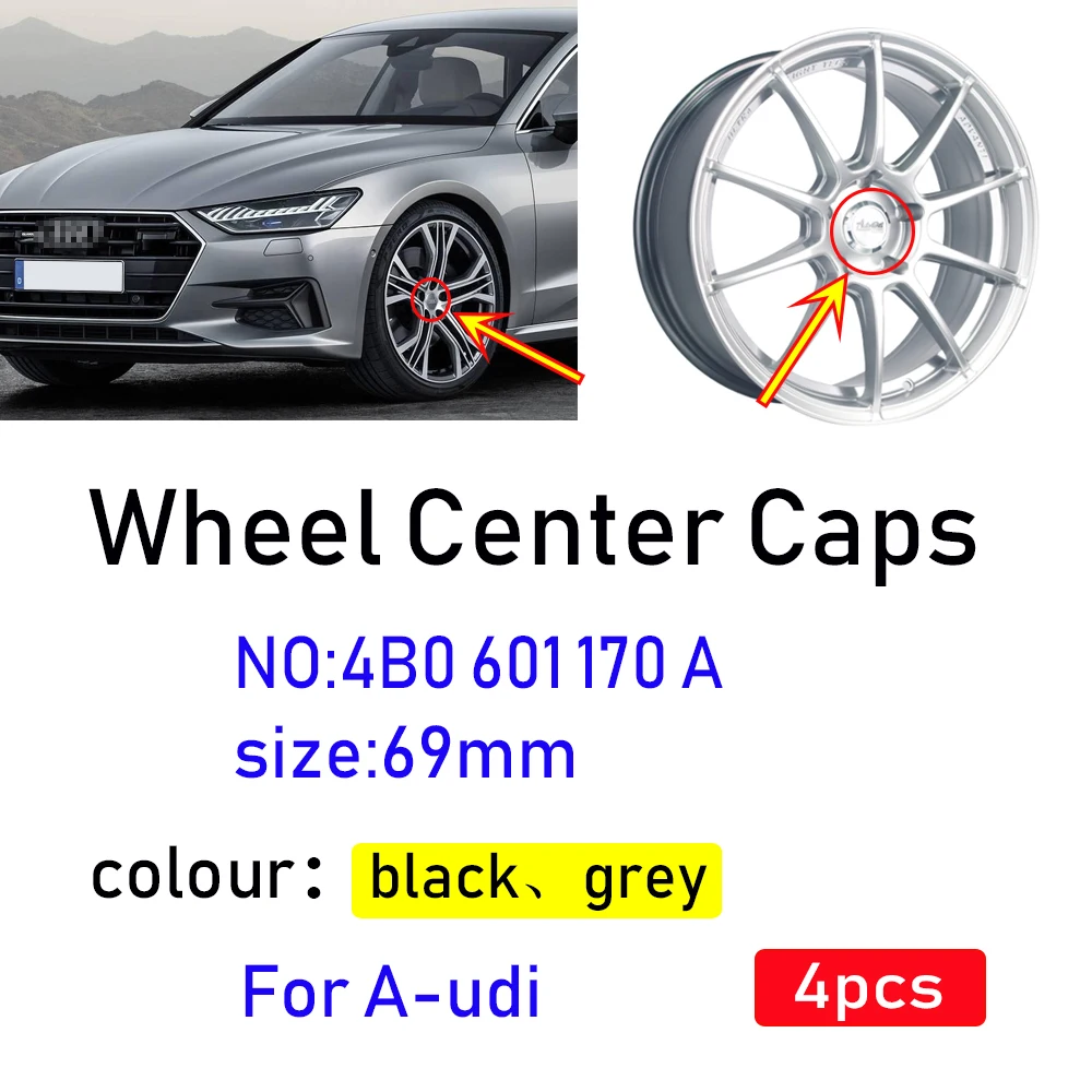 Uds 69mm gris negro tapacubos para centro de rueda tapas de cubierta para insignia emblema para Audi TT A3 A4 A5 A6 A7 A8 Q5 R8 S4 S5 S6 4B0601170A