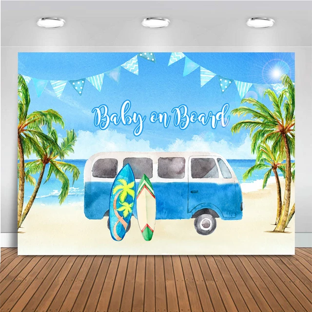 Baby Shower Summer Photography Backdrops Beach Theme Party Surfboard  Backgrounds Palm Trees Kids Sea Bus Children Photostudio - AliExpress