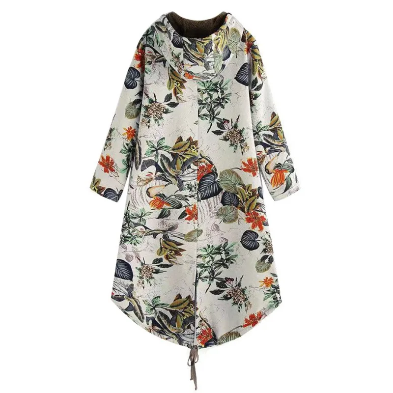 Куртка зимняя Veste Femme пальто с капюшоном для женщин хлопковая стеганая верхняя одежда плюс бархат с длинным рукавом винтажные парки с принтом пальто