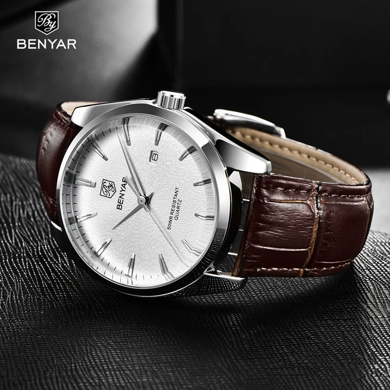 Benyar Fashion Mens Orologi Top Brand Luxury Military Quartz Watch Leather Waterproof Sport Watch Orologi Da Uomo Reloj Hombre 2023