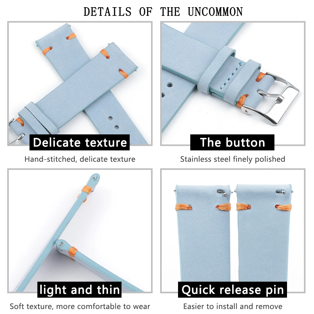 Ремешок из замши для мужских и женских часов синий кожаный браслет наручных 18 мм
