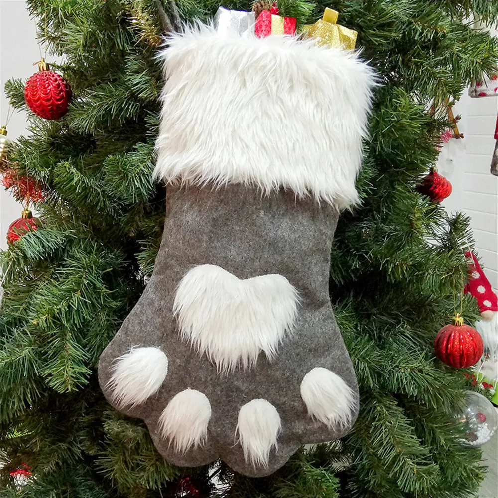 1pc torebki świąteczne akcesoria do dekoracji wnętrz Plaid torby na prezenty świąteczne Pet Dog łapa kota Stocking skarpety bożonarodzeniowe ozdoby choinkowe