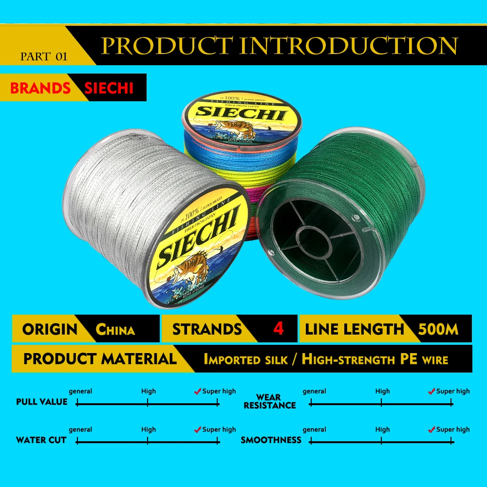 SIECHI 500 м 12LB-83LB PE мультифиламентная 4 нити плетеная леска для океанской рыбалки супер сильная цветная плетеная леска для ловли карпа