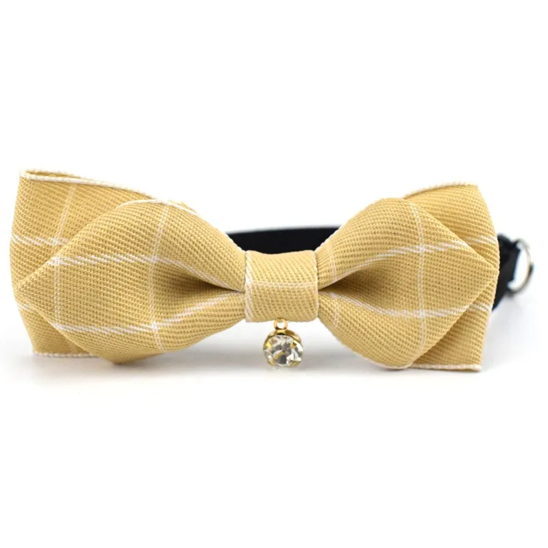 Милый клетчатый галстук бабочка для питомца Регулируемый Собачий галстук-бабочка удобный галстук для кошек вечерние ошейники для щенков - Цвет: Цвет: желтый
