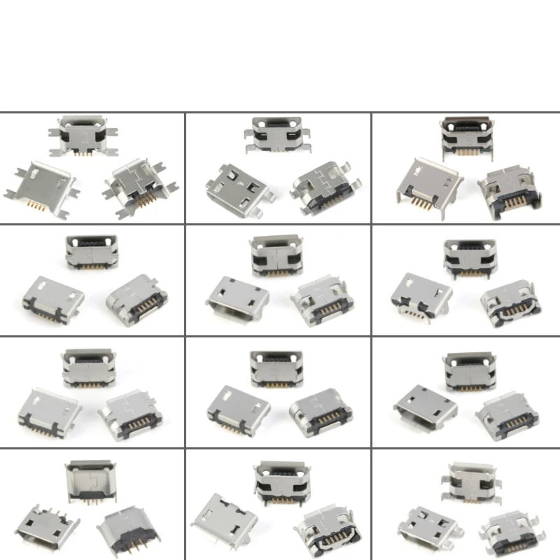 60 шт./лот 5 контактный разъем SMT разъем Micro usb Тип B Женский размещение 12 моделей SMD Штекерный разъем DIP