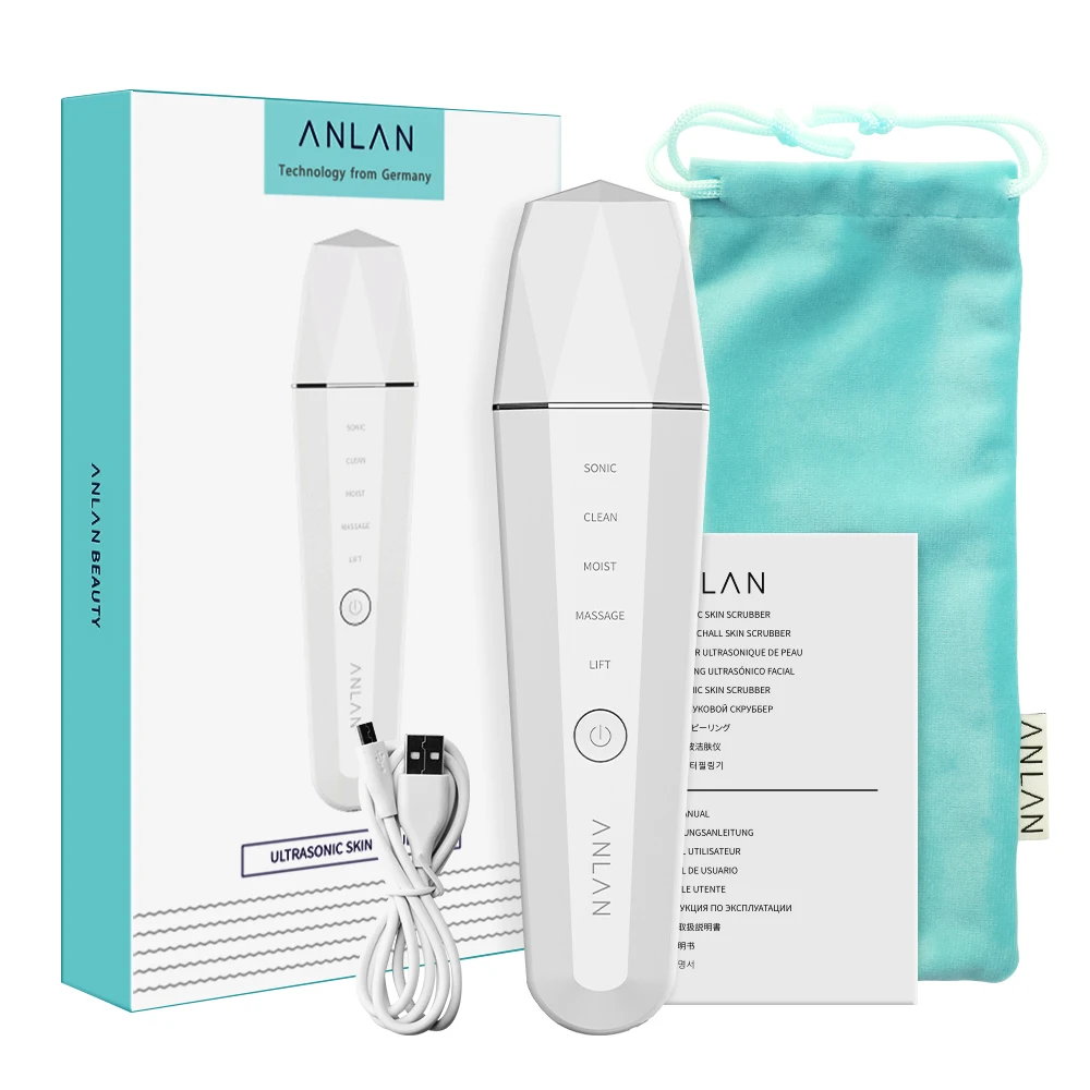 Facial Scrubber ANLAN Ultrasonic Skin Scrubber Ion Deep Face Cleaning 45℃ Heat EMS Facial Lifting Ultrasonic Cleaner Peeling Skin Care Device