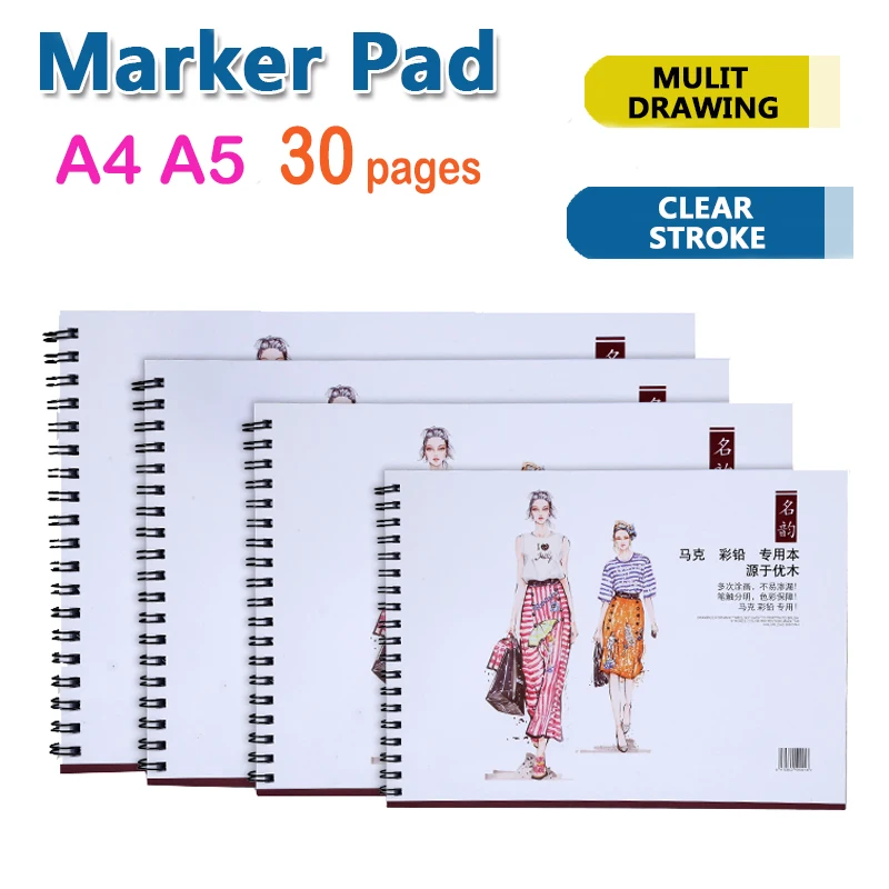 kemila A4A5 sketch book Marker Pad Supplies 30 Sheets Marker Book Student Coloring Design Notebook Set Cute Draw book School