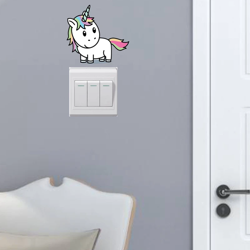 Мультфильм свет единорога переключатель Цвет настенные наклейки для детской