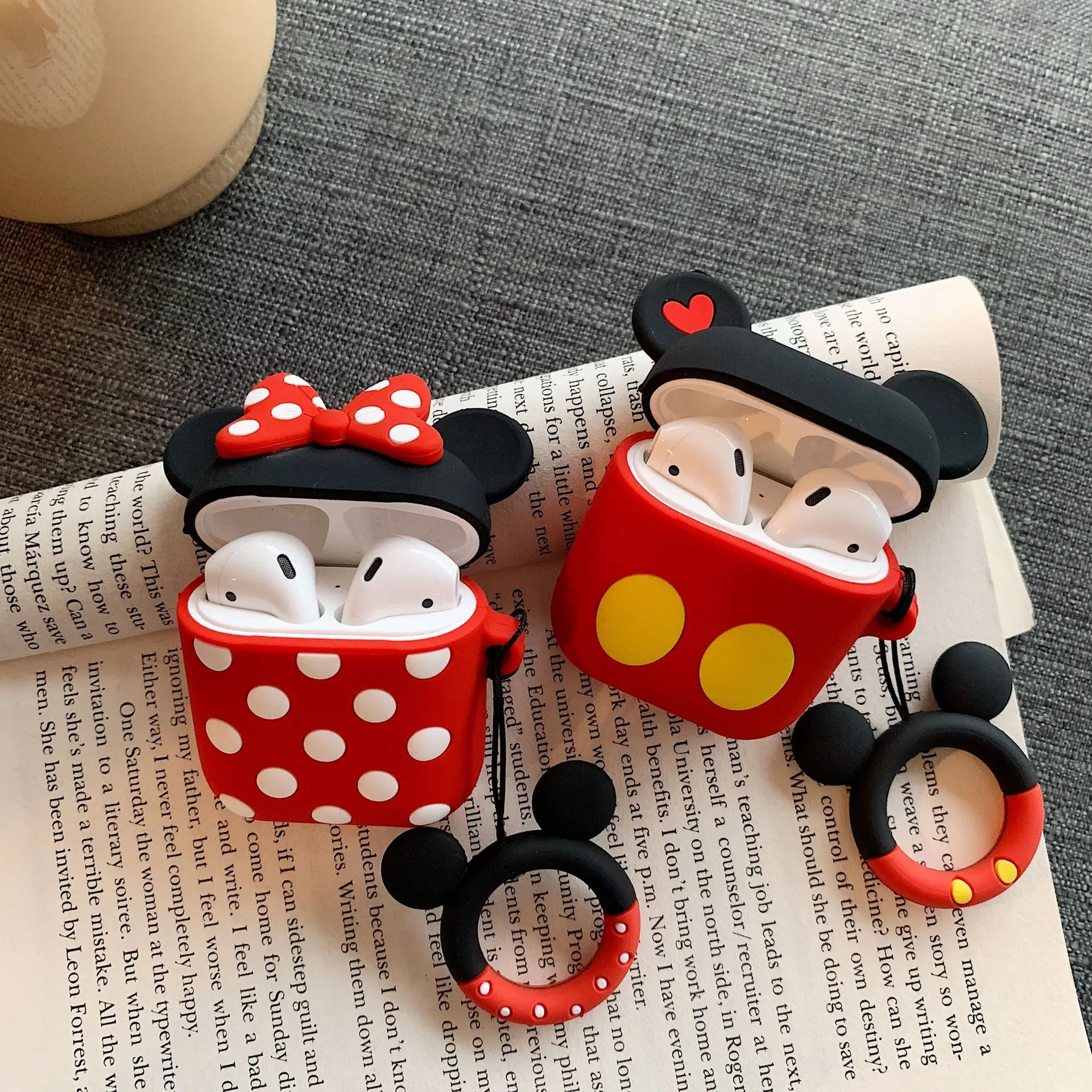 

For AirPods 1 2Case Cute Cartoon Pattern Earphone Case For Apple Soft Silicone Protect Cover with Finger Ring Strap Anti-knock