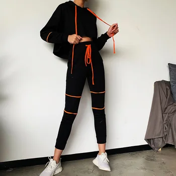 

Women Two Piece Outfits Cotton Casual Tracksuit Women Clothing Spring 2020 Black 2 Piece Pants Set Hooded Pullover Pencil Pants