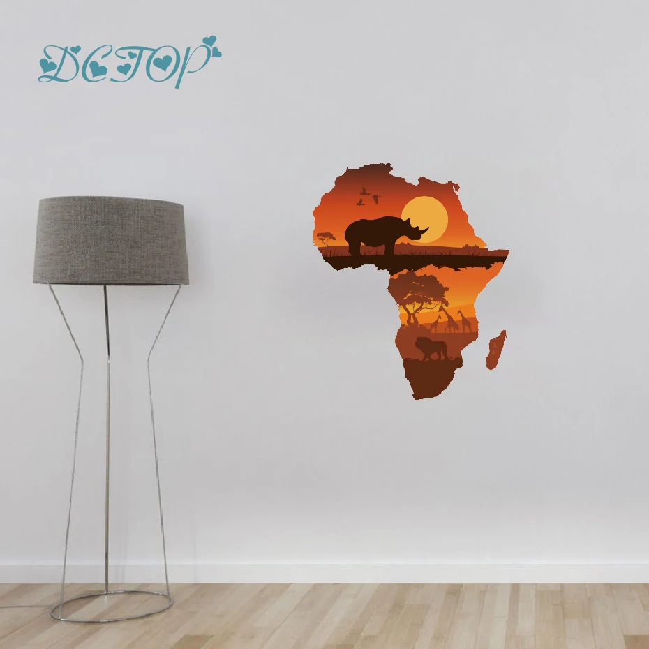 

Africa Map Safari Rhinoceros Giraffe Sun Sticker Art Colored Decal For Wall Home Kids Room Bedroom Decorative Modern Vinyl Mural