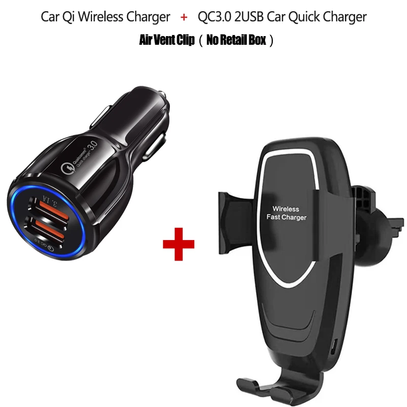 Car Wireless Charger Holder for iPhone 11 Pro Xs Max XR X for Samsung S10 S9 Note 10 9 Plus Qi Wireless Fast Car Charging Stand - Цвет: Clip and QC Charge
