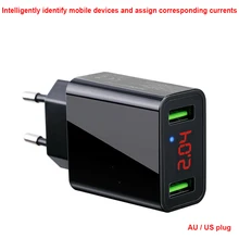 USB зарядное устройство, 2 порта, светодиодный дисплей, смарт-зарядное устройство для мобильного телефона, для iPhone, samsung, Xiaomi, планшета, настенный адаптер для путешествий, EU, US Plug