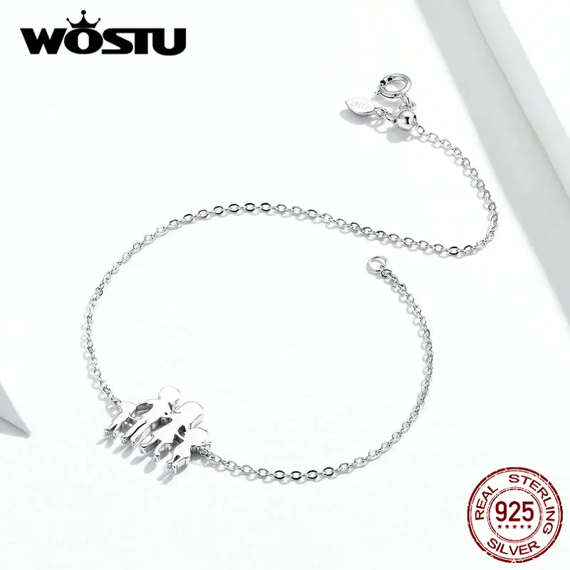 WOSTU, настоящее 925 пробы, Серебряный Семейный Браслет для женщин, мамы, папы и детей, милый дом, оригинальные браслеты, роскошные ювелирные изделия, подарок CQB164