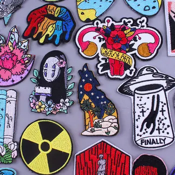 

Wolf Mountain Space Stripe Applique Patch Iron On Patches On Clothes DIY Embriodered Patches Applique Lips Embroidery Patch