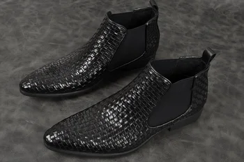 

high-top New handmade men's shoes low heel breathable Genuine leather single boots pointde toe slip-on Ankle boots party shoes