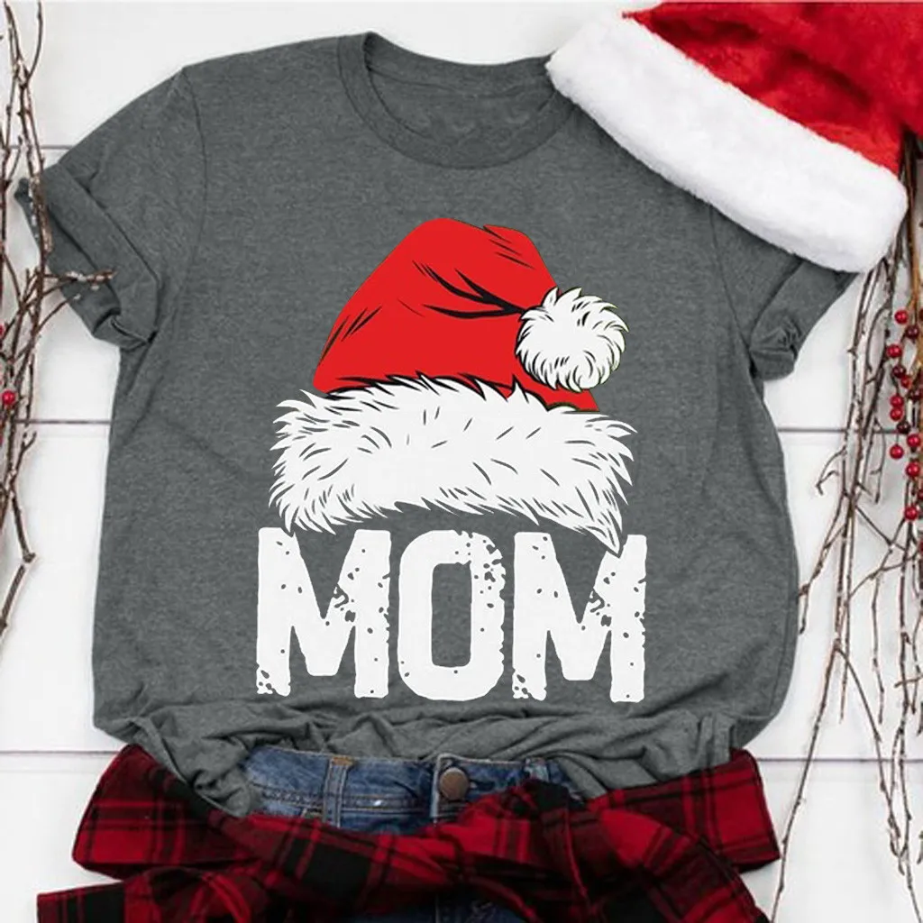 Стиль, Рождественская Футболка с принтом для мамы, женская модная повседневная Милая Удобная футболка с круглым вырезом и коротким рукавом для отдыха, женская футболка M1018