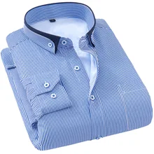 Брендовая Теплая Бархатная Мужская рубашка в полоску с длинным рукавом Повседневная Удобная рубашка большого размера 8XL саржа однобортный