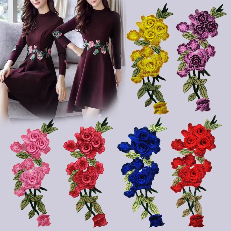 10 stuks (5 paar) Rode Bloem Geborduurde Naaien Patches Bloemen Roseflower Borduurwerk Kledingstuk Applicaties Versieringen voor DIY Jeans Jassen