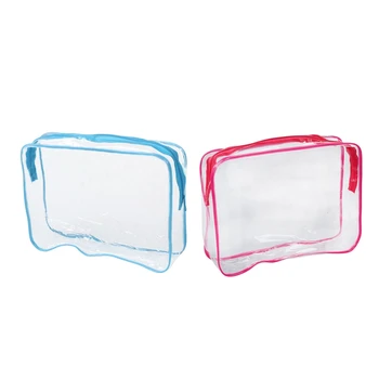 

2Pcs PVC Clear Pouch Travel Bathing Toiletry Zipper Cosmetic Bag, Rose Red L & Blue L