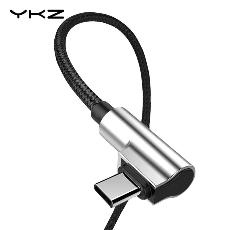 YKZ L образный кабель типа C Быстрая зарядка usb type-C кабель для передачи данных 90 градусов провод из цинкового сплава для samsung Xiaomi OnePlus USB C кабель