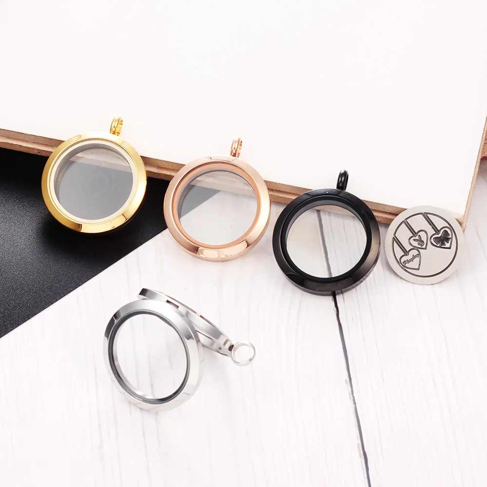 Wholesale Magnetic Opening Glass Floating Charms Living Lockets 20mm 25mm 30mm 35mm 316L Stainless Steel Round Locket Pendant 2