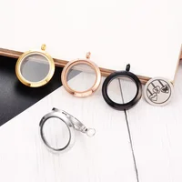 Wholesale Magnetic Opening Glass Floating Charms Living Lockets 20mm 25mm 30mm 35mm 316L Stainless Steel Round Locket Pendant 2