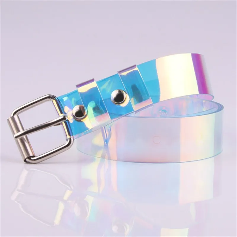 Heart Belts For Women Resin Cute Transparent Belt Jeans Dress Waist Strap Pin Buckle Harajuku Ladies Round PVC Clear Belt - Цвет: laser