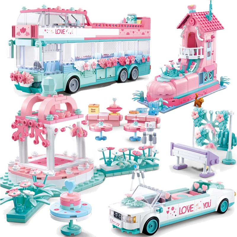 

City Wedding Party Car Blocks Girl Friends Romantic Wedding Dress Model Building Blocks Compatible LegoINGlys DIY Bricks Toys