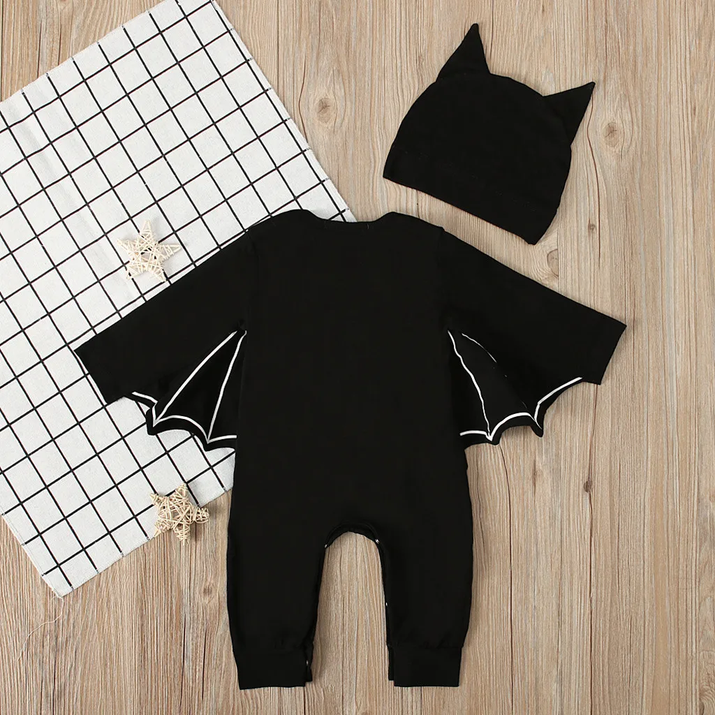 2019 Halloween Newborn Baby clothing Toddler Baby Boys Girls Halloween Bat Cosplay Costume Long Sleeve Romper Hat Outfits Set