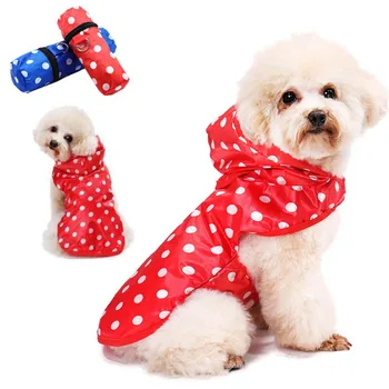 

Dot PU Dog Raincoat Waterproof Dog Coat With Storage Bag Portable Leisure Hoodies Dog Rain Coat Pet Costume Apparel Clothes S-XL