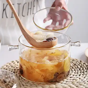 

1.4/1.5L Household Heat Resistant Glass Soup Porridge Pot Microwave Fire Heating Transparent Glass Bowl Kitchen Cooking Tools