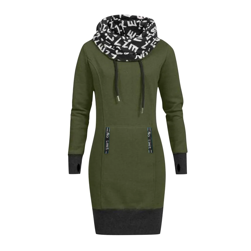 Army Green Стильный бар плюс Размер 6XL женские платья с длинным рукавом Дамы Письмо печати воротник Водолазка Топ повседневное облегающее мини платье vestidos - Цвет: Army Green