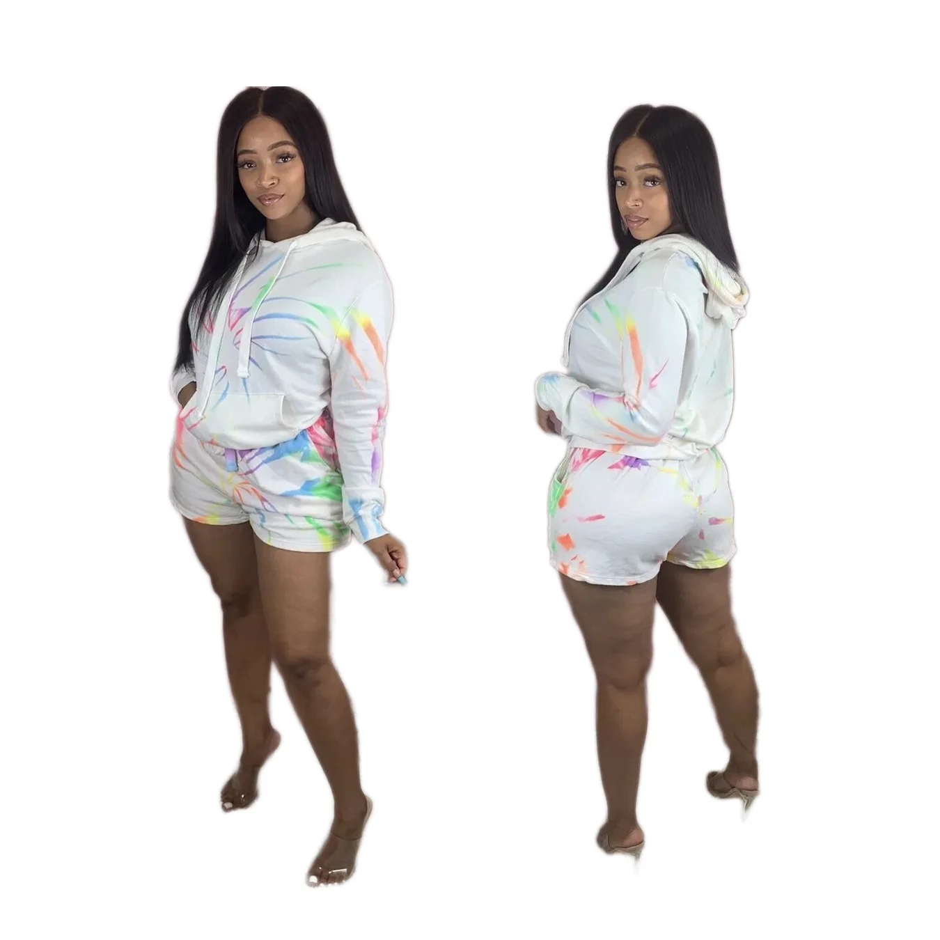 

European and American Women's Sweater Pull Frame Positioning Printing Home Sports Two-Piece Suit