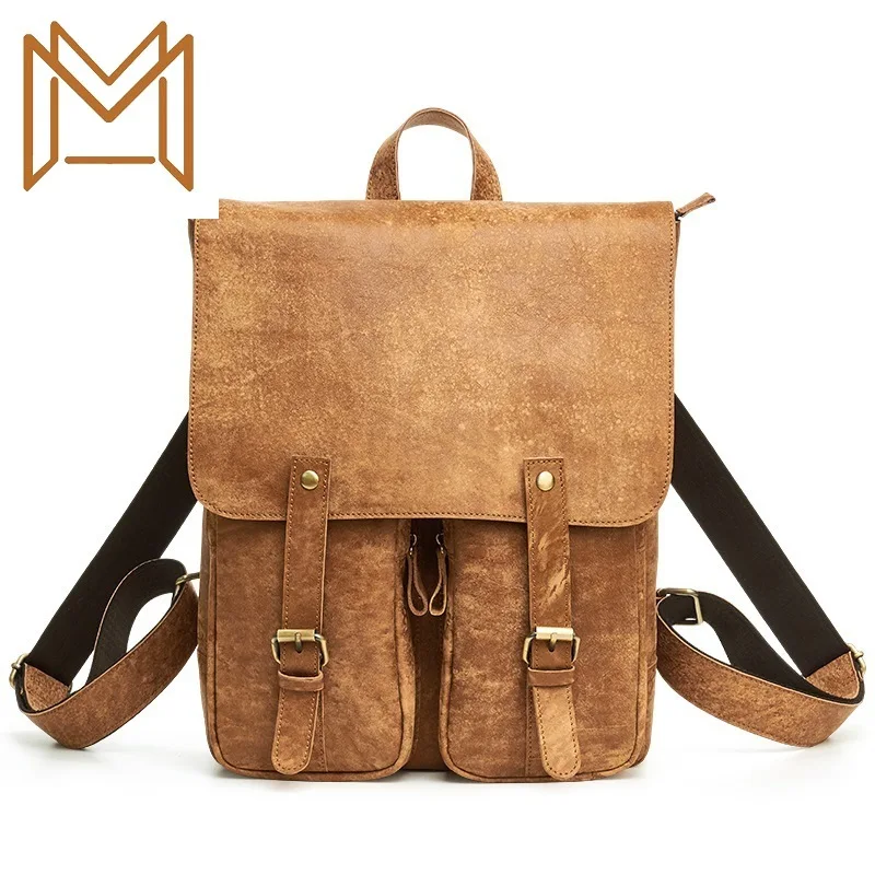 

Outdoors Leisure Time Man Both Shoulders Package Genuine Leather Male Package Capacity Head Layer Cowhide Computer Backpack