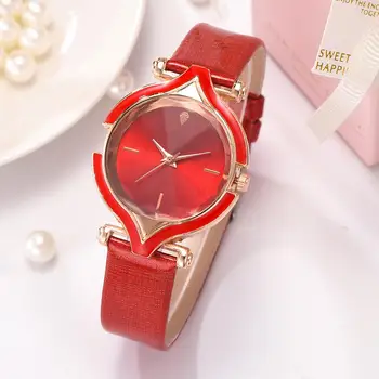 

Fashion Women Faux Leather Strap Peach Shape No Number Analog Quartz Wrist Watch reloj hombre zegarek damski Luxury Relogio Femi