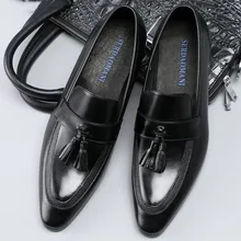 New 2019 Fashion Genuine Leather High Quality Pointed Toe Dress Shoes Men Slip On Tassel Wedding Shoes Formal Shoes New 2019 Fashion Genuine Leather High Quality Pointed Toe Dress Shoes Men Slip On Tassel Wedding Shoes Formal Shoes