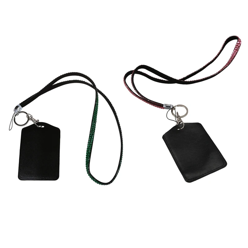 2 шт Стразы Bling Crystal на заказ ремешок вертикальный держатель для ID значка(розовый и темно-зеленый