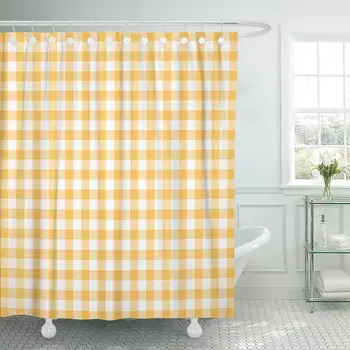

Pattern Yellow Gingham Table Top View Plaid Picnic Shower Curtain Waterproof 72 x 78 Inches Set with Hooks