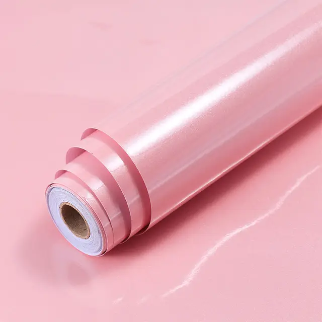 Shiny White Self-Adhesive Peel & Stick in Rolls Waterproof Wallpaper Furniture Films PVC Oil-proof Wall Stickers Kitchen Cabinet Shiny Pink