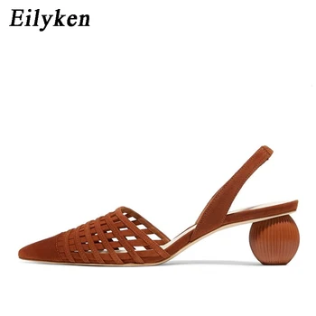 

Eilyken Women Mules Pumps Sandal Fashion Round Ball Heel Slides Slip On Pointed Toe Office Ladies Shoes Hollow Out Pumps