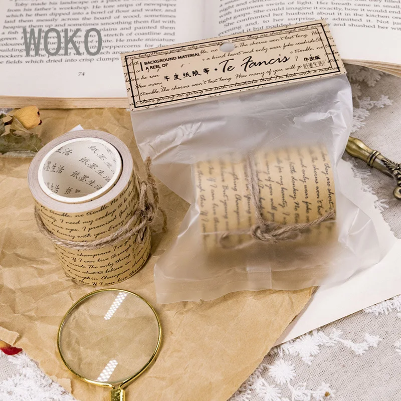 WOKO 60 мм* 3 м Винтаж крафт-бумага Маскировочные наклейки Клейкие Ленты Ретро точка/сетка/написанные слова веллум васи ленты DIY Журнал Скрапбукинг