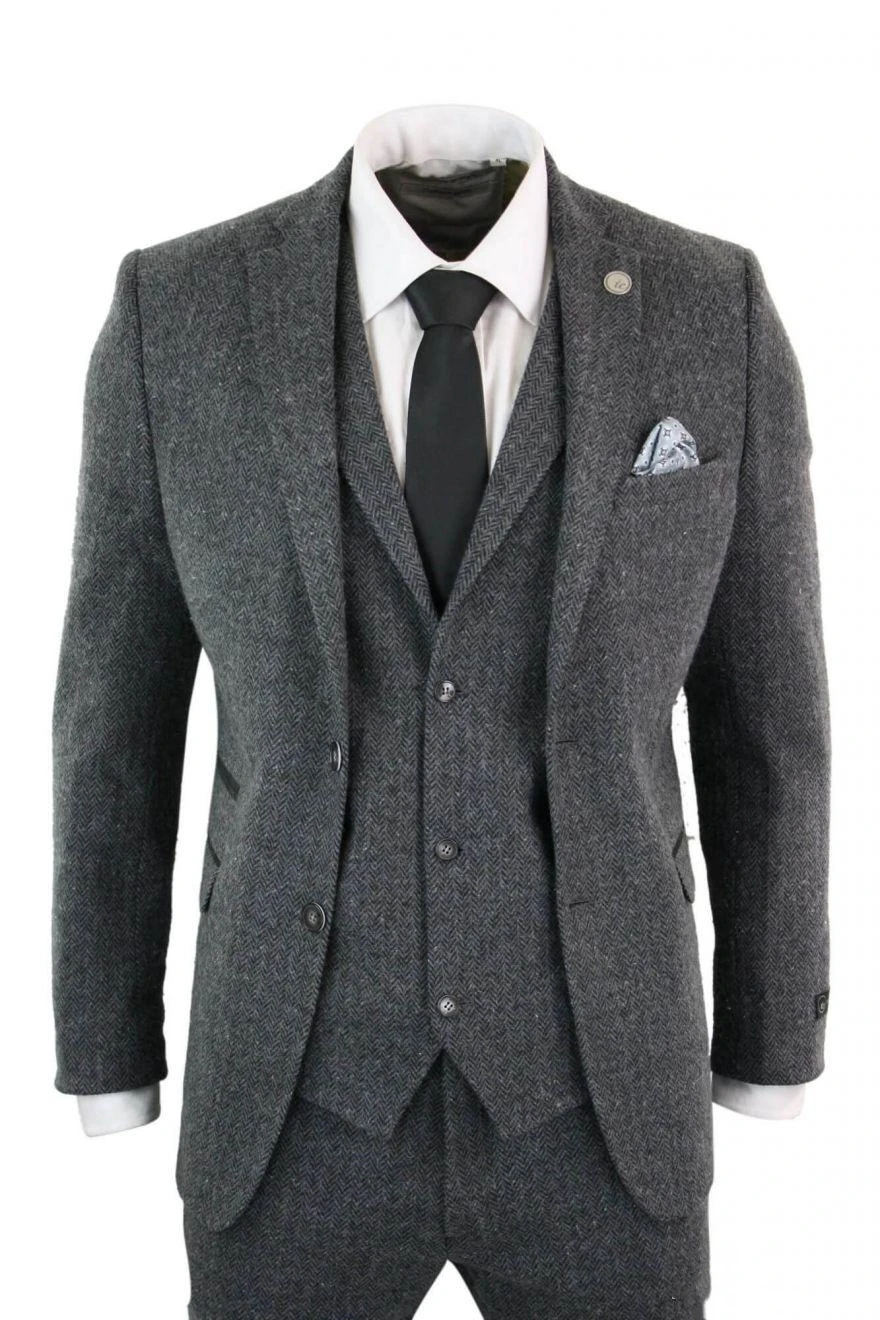 Barato Esmoquin de boda de 3 piezas, trajes formales para hombres, con solapa con muescas, dos botones, espiga, color gris 1zWOl1rdN