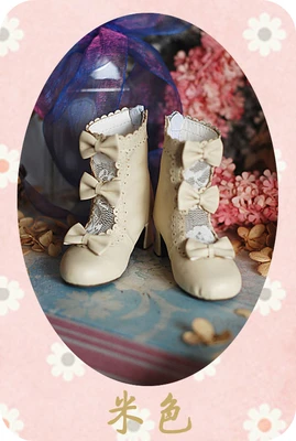 1/3 BJD кукольные туфли ботильоны на высоком каблуке с бантиком для 1/3 BJD кукольные туфли кукольные аксессуары 2 вида цветов BJD обувь - Цвет: Beige