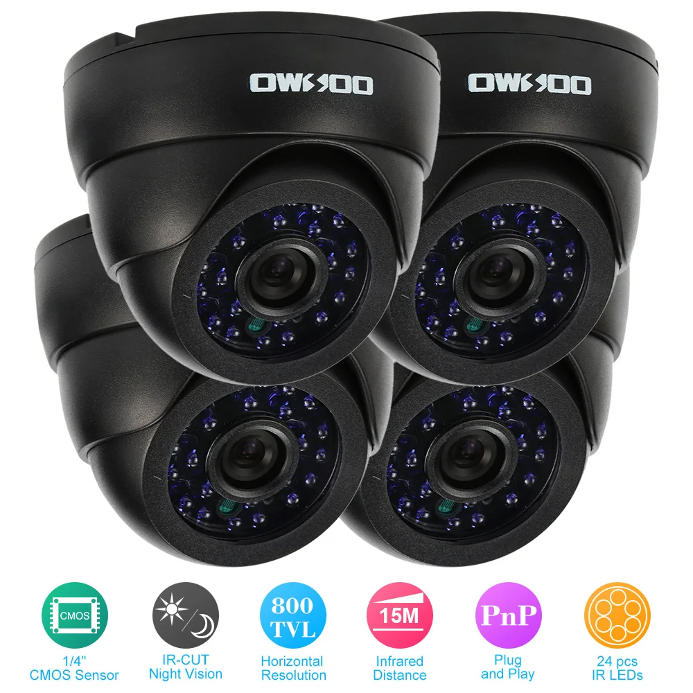 OWSOO 800TVL CCTV камеры видеонаблюдения комплект 4* Крытый Камера+ 4* 60ft кабель 3,6 мм 24 светодиодами и ИК-подсветкой дальностью действия IR-CUT ночного видения Plug and Play