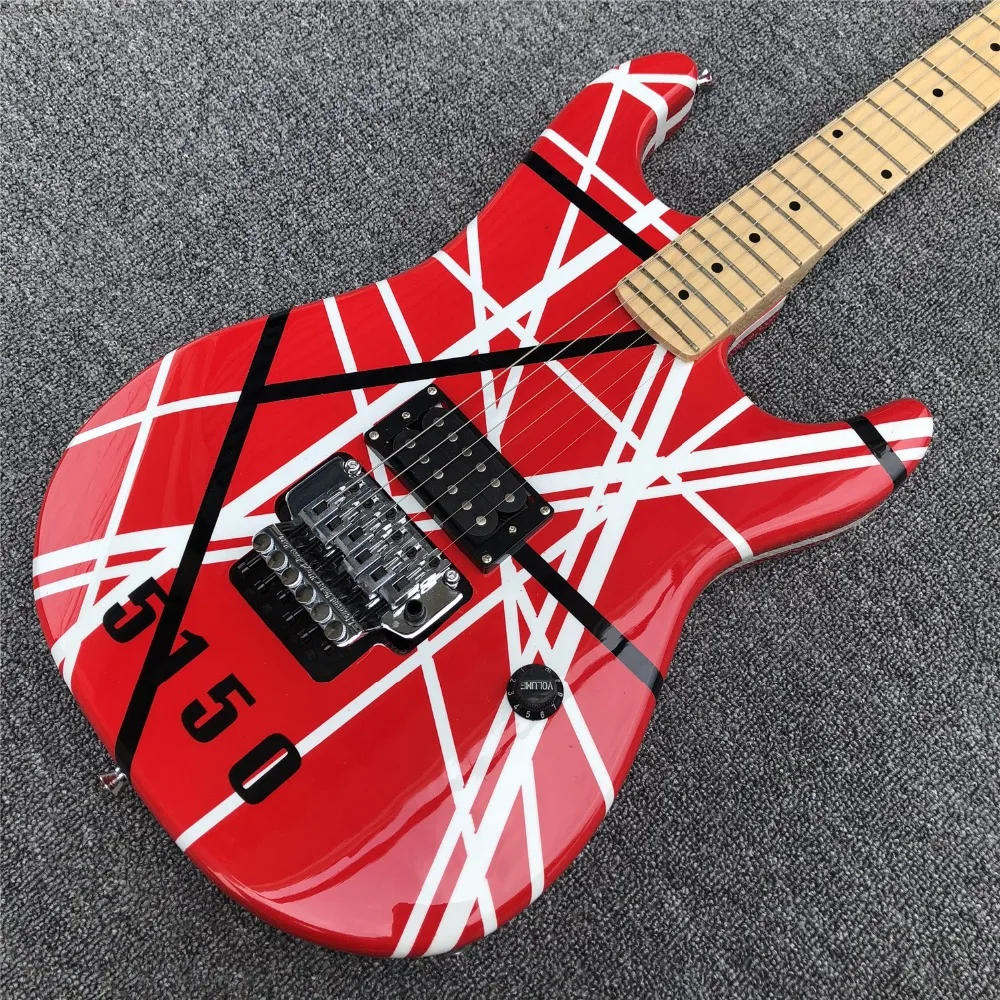 5150 полосатая серия красный/черный/белый, клен гриф, Floyd Locking Tremol Eddie Van Halen Стиль электрогитары
